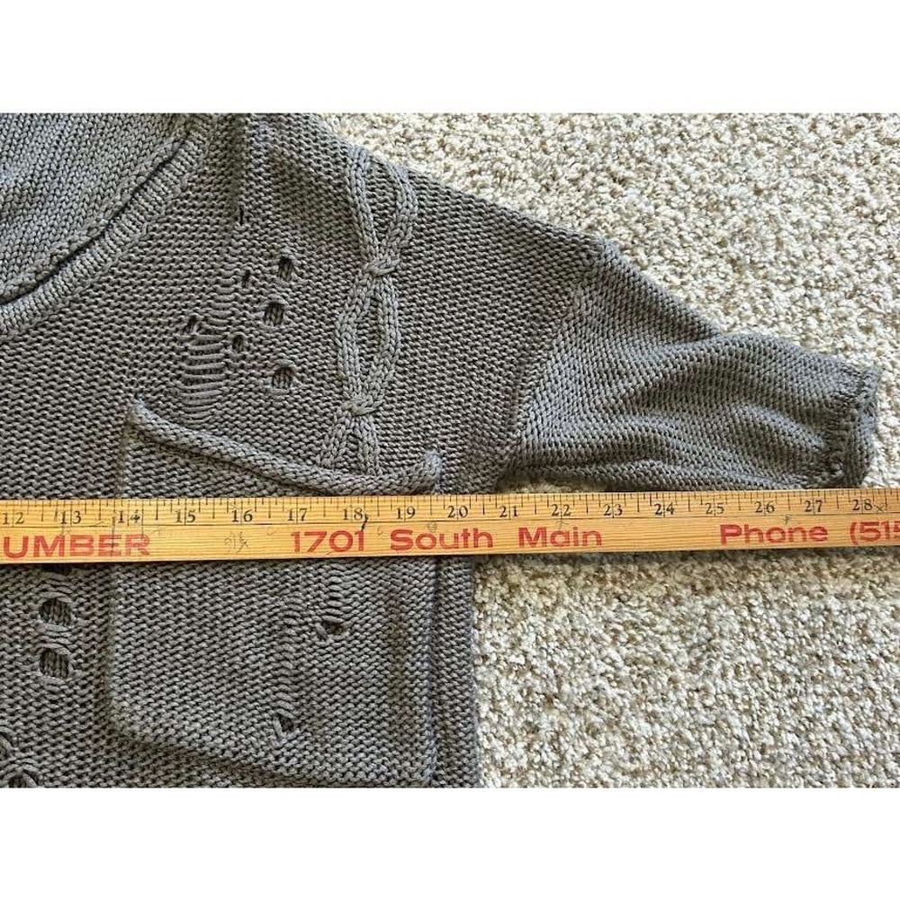 Lola Gray Distressed Chunky Knit V-Neck Sweater Womens S 3/4 Sleeve Artsy Langan - Picture 8 of 8